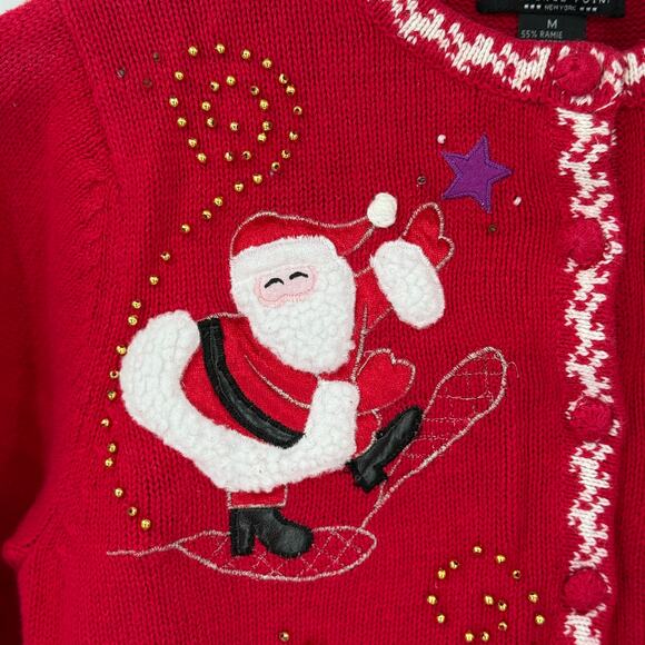Reference Point Vintage Christmas Santa Cat Cardigan Sweater Size medium - Picture 5 of 8